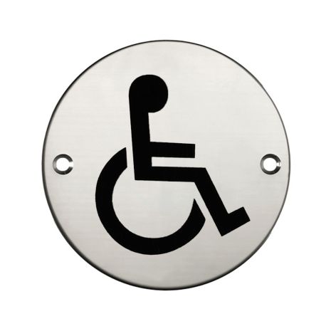 Round Disabled Toilet Door Sign - Polished Stainless Steel
