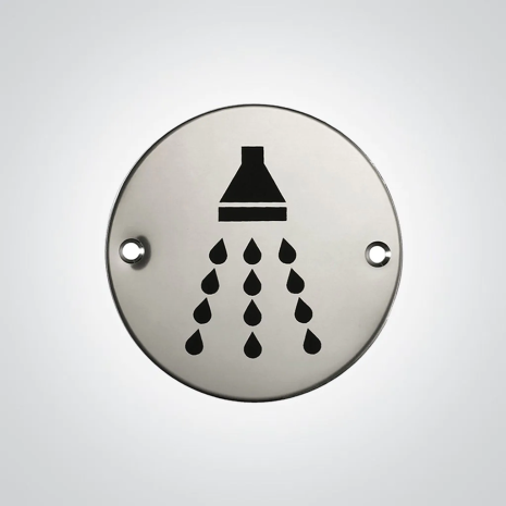 Round Shower Door Sign - Polished Stainless Steel