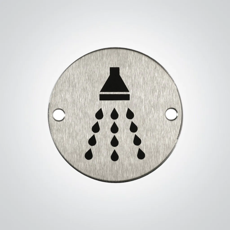 Round Shower Door Sign - Satin Stainless Steel