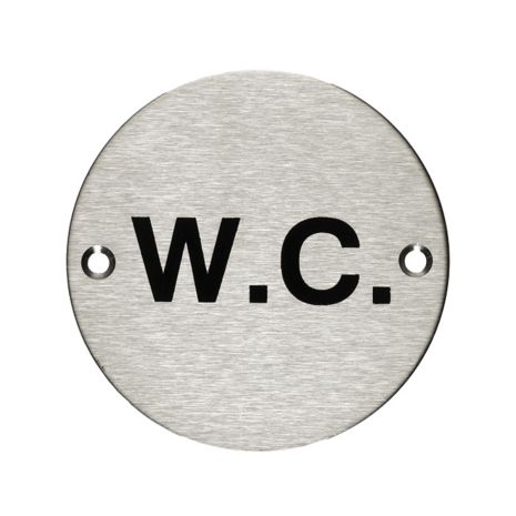 Small Round W.C. Toilet Door Sign - Satin Stainless Steel