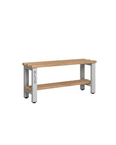 1000mm Single Sided Changing Room Bench Seat with Wooden Beech Slats and Base Shelf