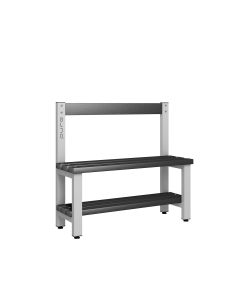 1000mm Double Sided Low Bench Seat with Base Shelf and Black Polymer Slats