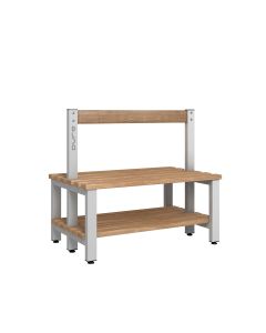 1000mm Double Sided Low Bench Seat with Base Shelf and Beech Slats