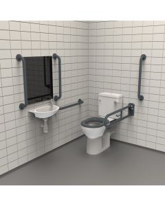Fitzroy Of London Rimless Close Coupled Doc M Toilet Pack with Grab Rails - Dark Grey