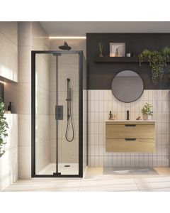 Scudo S6 Semi Frameless Bifold Shower Door - Matte Black