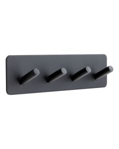 4 Coat Hooks On 3M Adhesive Plate | Black | Commercial Washrooms