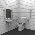 Fitzroy Of London Luxury Rimless Close Coupled Doc M Toilet Pack with Concealed Fixing Grab Rails - Satin