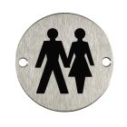Round Unisex Toilet Door Sign - Satin Stainless Steel