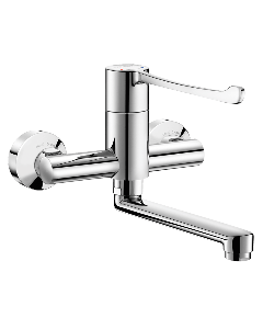 Delabie Wall Mounted Sequential Lever Mixer Tap with 200mm Swivelling or Fixed Spout, 2436, 2437