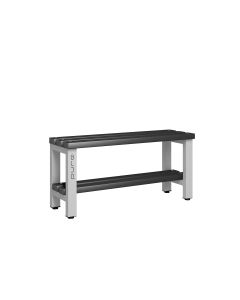 1000mm Single Sided Changing Room Bench Seat with Black Polymer Slats with Base Shelf