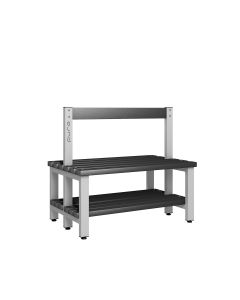 1000mm Double Sided Low Bench Seat with Base Shelf and Black Polymer Slats