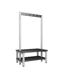 1000mm Premium Double Sided Changing Room Hook Bench Seat with Base Shelf and Black Polymer Slats