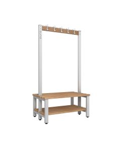 1000mm Premium Double Sided Changing Room Hook Bench Seat with Base Shelf and Beech Slats 