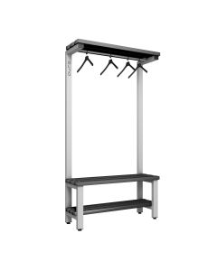 1000mm Premium Single Sided Over Head Hanging Changing Room Bench Seat with Base Shelf and Black Polymer Slats