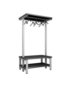 1000mm Double Sided Over Head Hanging Changing Room Bench Seat with Base Shelf and Black Polymer Slats
