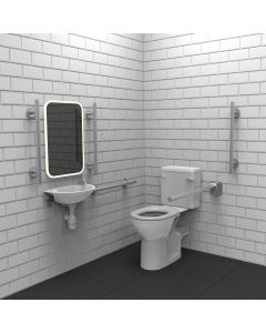 Fitzroy Of London Luxury Rimless Close Coupled Doc M Toilet Pack with Concealed Fixing Grab Rails - Satin