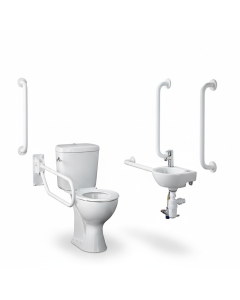 Armitage Shanks Monaco 2 Doc-M Close Coupled Toilet Pack with Thermostatic Valve and White Grab Rails | Commercial Washrooms