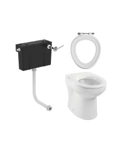 Twyford Sola School Rimless 350 Back To Wall Toilet Pack with Full Ring and Lever Concealed Cistern 