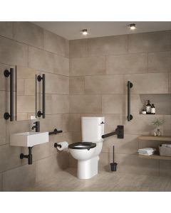 Left Handed Armitage Shanks Contour 21+ Close Coupled Doc M Pack With Black Grab Rails & Accessories S1248(XG)