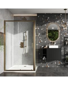 Scudo S6 Glass Sliding Shower Door - Brass Frame