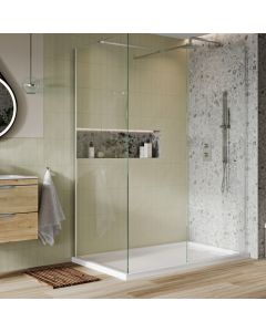 Scudo S8 Glass Wetroom Panel with Chrome Wall Trim