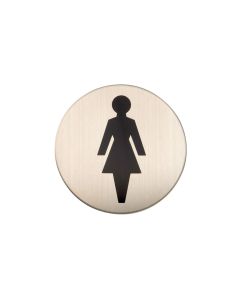 Adhesive Female Toilet Door Sign - Satin Stainless Steel