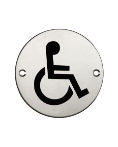 Round Disabled Toilet Door Sign - Polished Stainless Steel