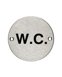 Small Round W.C. Toilet Door Sign - Satin Stainless Steel