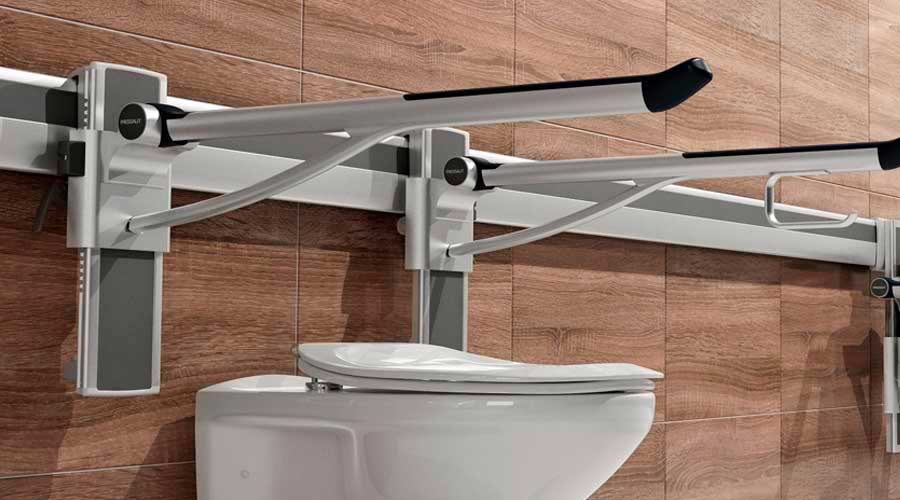 Pressalit DOC M Toilet and Hinged Grab Rails